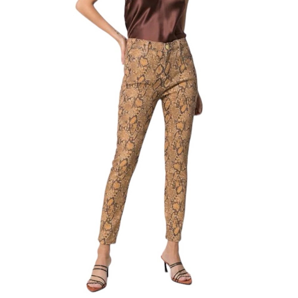 Frame NWT Le High Skinny Crop Snake Effect Jeans in Tan/Black Size 27 - Picture 2 of 16
